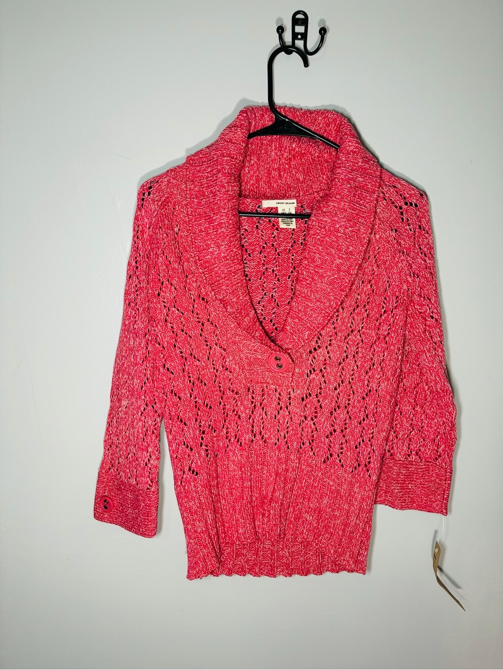 Dkny Heathered Pink Shawl-Collar Knit Sweater women’s small